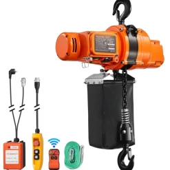 VEVOR 2200 lbs Electric Chain Hoist, 20 ft Lifting Height, Three-Phase Overhead Crane with 328 ft Wireless & 15 ft Wired Remote Control, Double G80 Chain Hoist for Factories, Warehouses, Garages