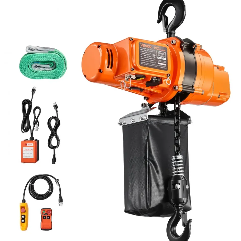 VEVOR 2200 lbs Electric Chain Hoist, 20 ft Lifting Height, Three-Phase Overhead Crane with 328 ft Wireless & 15 ft Wired Remote Control, Double G80 Chain Hoist for Factories, Warehouses, Garages