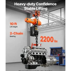 VEVOR 2200 lbs Electric Chain Hoist, 10 ft Lifting Height, 120V Single Phase Overhead Crane with 328 ft Wireless & 8 ft Wired Remote Control, Power Electric Hoist for Factories, Warehouses, Garages