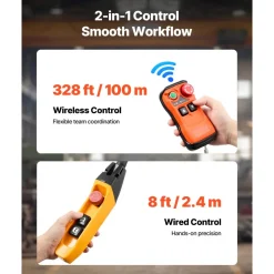 VEVOR 2200 lbs Electric Chain Hoist, 10 ft Lifting Height, 120V Single Phase Overhead Crane with 328 ft Wireless & 8 ft Wired Remote Control, Power Electric Hoist for Factories, Warehouses, Garages