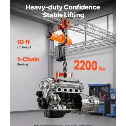 VEVOR 2200 lbs Electric Chain Hoist, 10 ft Lifting Height, 120V Single Phase Overhead Crane with 10 ft Wired Remote Control, G100 Chain Electric Lift Hoist for Factories, Warehouses, Garages