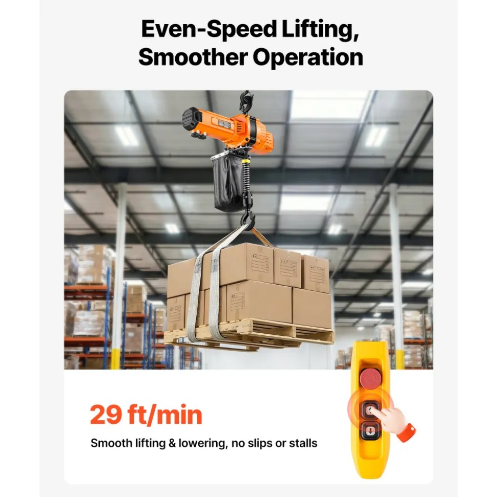 VEVOR 2200 lbs Electric Chain Hoist, 10 ft Lifting Height, 120V Single Phase Overhead Crane with 10 ft Wired Remote Control, G100 Chain Electric Lift Hoist for Factories, Warehouses, Garages
