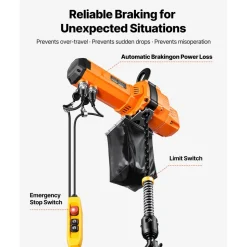 VEVOR 2200 lbs Electric Chain Hoist, 10 ft Lifting Height, 120V Single Phase Overhead Crane with 10 ft Wired Remote Control, G100 Chain Electric Lift Hoist for Factories, Warehouses, Garages