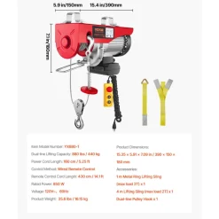 VEVOR 880lbs Electric Hoist with 14ft Wired Remote Control, 110V Electric Hoist Attic Lift 20-40 FT Lifting Height for Garage Attic Warehouse Factory
