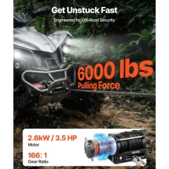 VEVOR 6000 lbs Electric Winch, 12V DC ATV/UTV Winch with Φ0.24 in x 49.2 ft Synthetic Rope, Wireless & Wired Remote Control, IP55 Waterproof, with Fairlead Mount Plate for Towing ATV UTV Off-Road