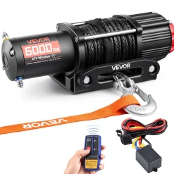 VEVOR 6000 lbs Electric Winch, 12V DC ATV/UTV Winch with Φ0.24 in x 49.2 ft Synthetic Rope, Wireless & Wired Remote Control, IP55 Waterproof, with Fairlead Mount Plate for Towing ATV UTV Off-Road