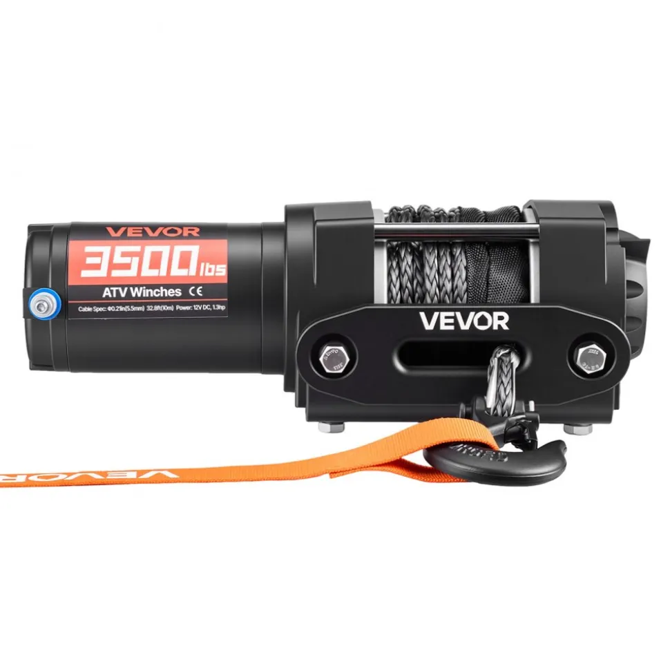 VEVOR 3500 lbs Electric Winch, 12V DC ATV/UTV Winch with Φ0.21 in x 32.8 ft Synthetic Rope & Wired Remote Control, IP55 Waterproof, Aluminum Housing Fairlead Mount Plate for Towing ATV, Black