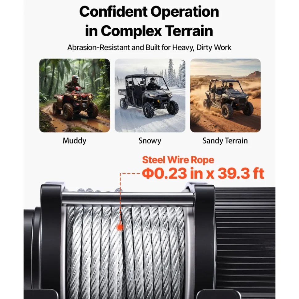 VEVOR 4500 lbs Electric Winch, 12V DC ATV/UTV Winch with Φ0.24 in x 39.4 ft Steel Wire Rope, Wireless & Wired Remote Control, IP54 Waterproof, Roller Fairlead Mount Plate for Towing ATV UTV Off-Road