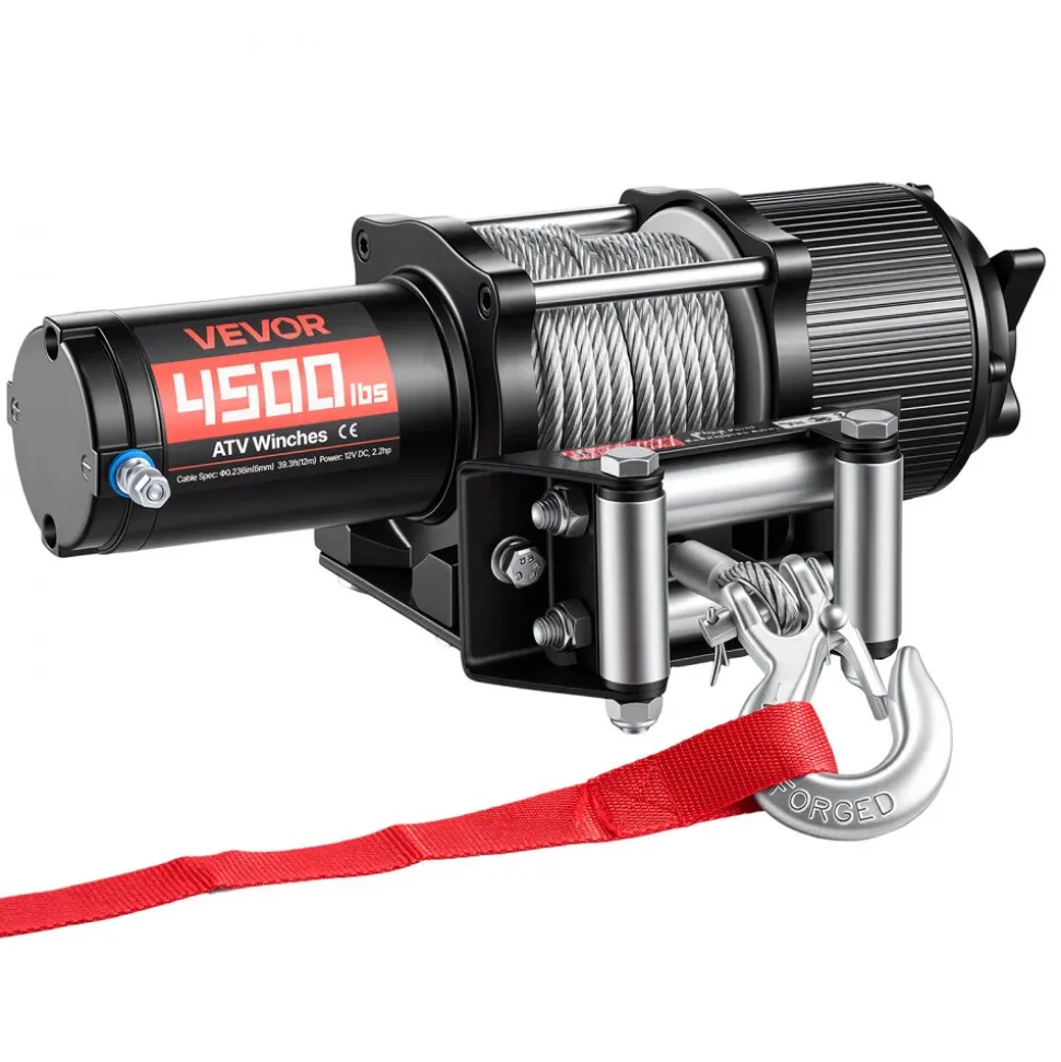 VEVOR 4500 lbs Electric Winch, 12V DC ATV/UTV Winch with Φ0.24 in x 39.4 ft Steel Wire Rope, Wireless & Wired Remote Control, IP54 Waterproof, Roller Fairlead Mount Plate for Towing ATV UTV Off-Road