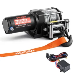 VEVOR 3000 lbs Electric Winch, 12V DC ATV/UTV Winch with Φ3/16 in x 39.4 ft Steel Wire Rope & Wired Remote Control, IP55 Waterproof, Aluminum Housing Fairlead Mount Plate for Towing ATV, Black