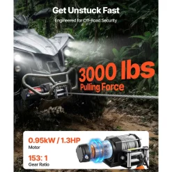 VEVOR 3000 lbs Electric Winch, 12V DC ATV/UTV Winch with Φ3/16 in x 39.4 ft Steel Wire Rope & Wired Remote Control, IP55 Waterproof, Aluminum Housing Fairlead Mount Plate for Towing ATV, Black