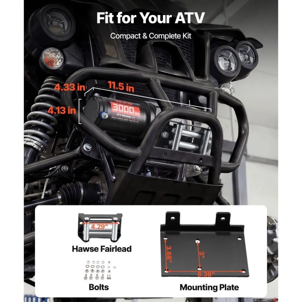 VEVOR 3000 lbs Electric Winch, 12V DC ATV/UTV Winch with Φ3/16 in x 39.4 ft Steel Wire Rope & Wired Remote Control, IP55 Waterproof, Aluminum Housing Fairlead Mount Plate for Towing ATV, Black