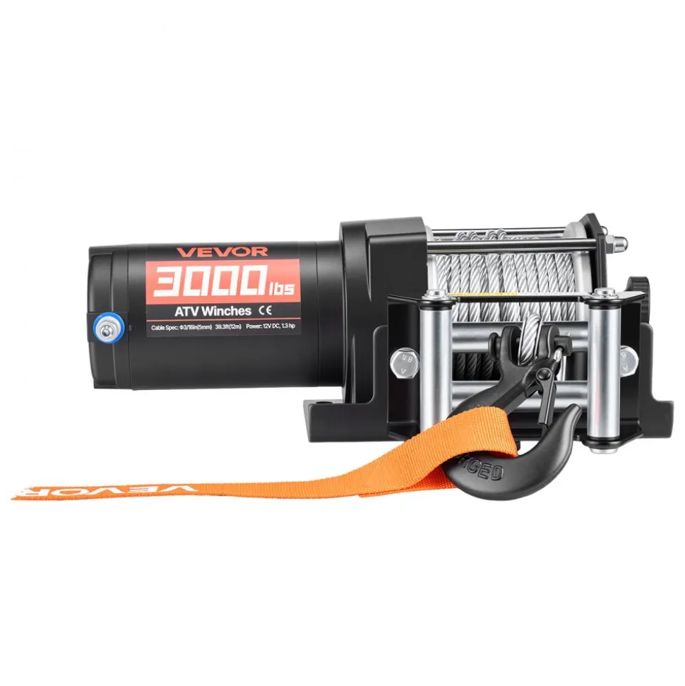 VEVOR 3000 lbs Electric Winch, 12V DC ATV/UTV Winch with Φ3/16 in x 39.4 ft Steel Wire Rope & Wired Remote Control, IP55 Waterproof, Aluminum Housing Fairlead Mount Plate for Towing ATV, Black