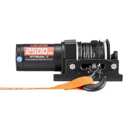 VEVOR 2500 lbs Electric Winch, 12V DC ATV/UTV Winch with Φ0.19 in x 39.4 ft Synthetic Rope & Wired Remote Control, IP55 Waterproof, Aluminum Housing Fairlead Mount Plate for Towing ATV, Black