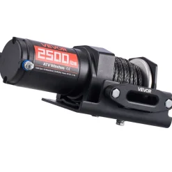 VEVOR 2500 lbs Electric Winch, 12V DC ATV/UTV Winch with Φ0.19 in x 39.4 ft Synthetic Rope & Wired Remote Control, IP55 Waterproof, Aluminum Housing Fairlead Mount Plate for Towing ATV, Black
