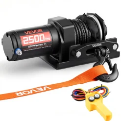 VEVOR 2500 lbs Electric Winch, 12V DC ATV/UTV Winch with Φ0.19 in x 39.4 ft Synthetic Rope & Wired Remote Control, IP55 Waterproof, Aluminum Housing Fairlead Mount Plate for Towing ATV, Black