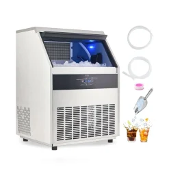 VEVOR 100lbs/24H Commercial Ice Maker Machine, 33lbs Storage Capacity Ice Maker with Drain Pump, 45 Ice Cubes in 15 Minutes, LED Digital Display Freestanding Self-Cleaning for Bar Office Restaurant