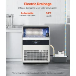 VEVOR 360lbs/24H Commercial Ice Maker Machine, 88lbs Storage Capacity Ice Maker with Drain Pump, 160 Ice Cubes in 15 Minutes, LED Digital Display Freestanding Self-Cleaning for Bar Office Restaurant