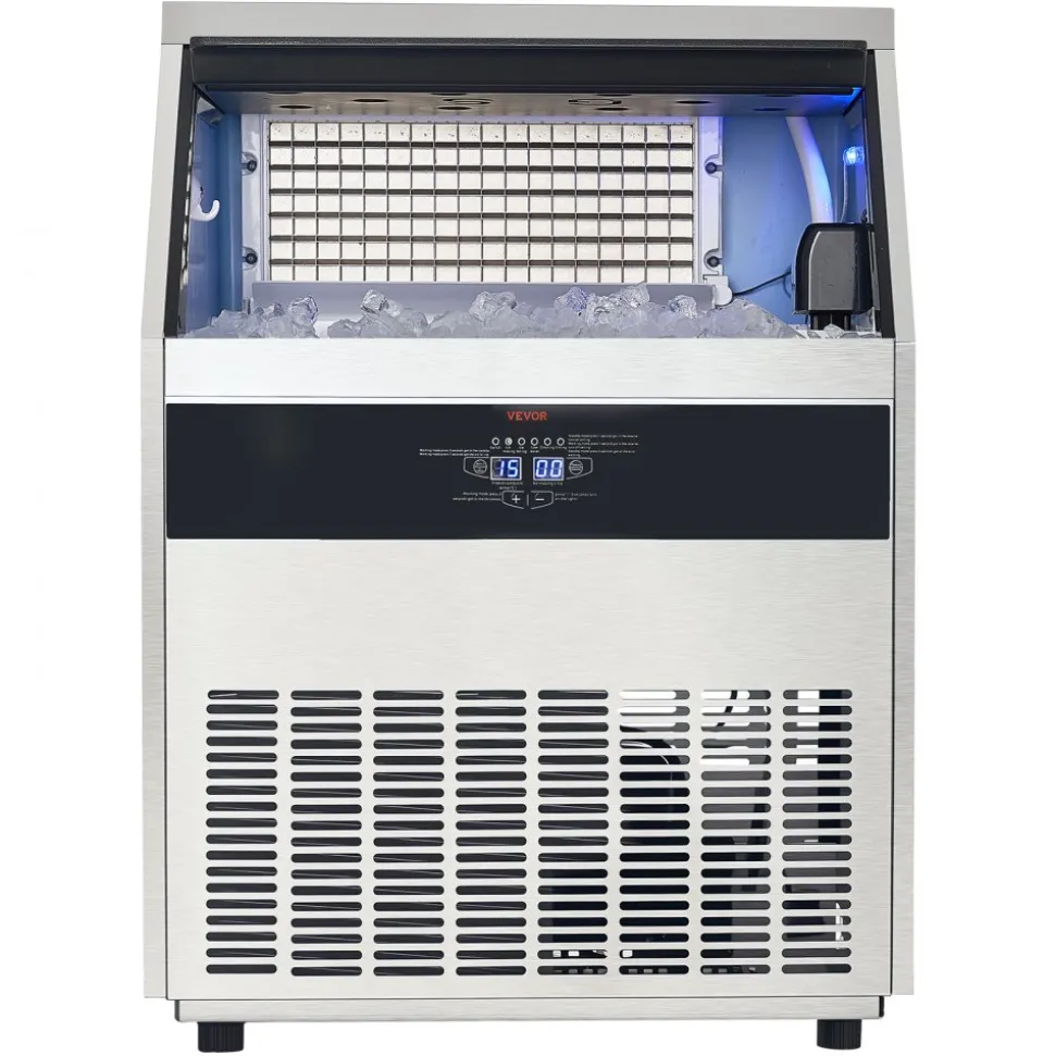 VEVOR 360lbs/24H Commercial Ice Maker Machine, 88lbs Storage Capacity Ice Maker with Drain Pump, 160 Ice Cubes in 15 Minutes, LED Digital Display Freestanding Self-Cleaning for Bar Office Restaurant