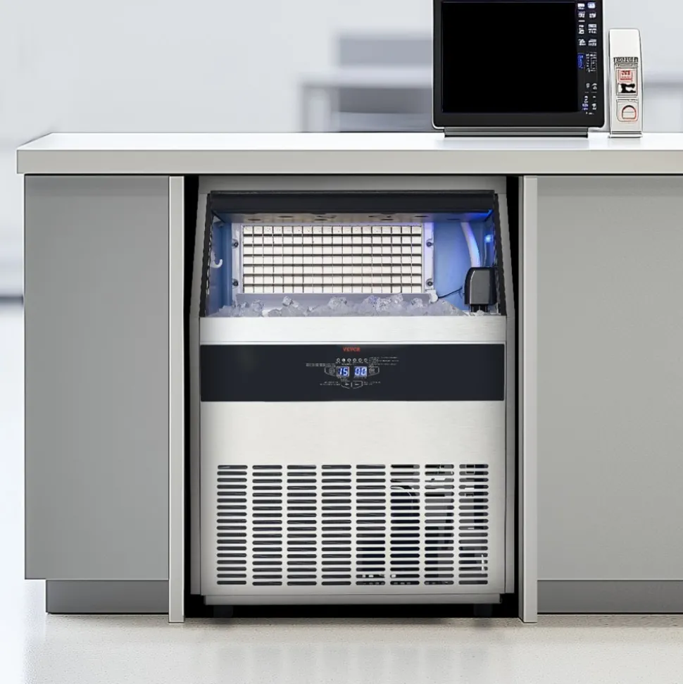VEVOR 360lbs/24H Commercial Ice Maker Machine, 88lbs Storage Capacity Ice Maker with Drain Pump, 160 Ice Cubes in 15 Minutes, LED Digital Display Freestanding Self-Cleaning for Bar Office Restaurant