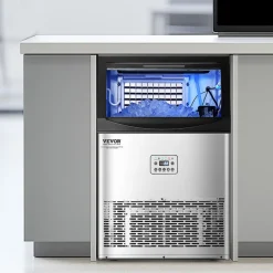 VEVOR 90lbs/24H Commercial Ice Maker Machine, 33lbs Storage Capacity Ice Maker with Drain Pump, 50 Ice Cubes in 15 Minutes, LED Digital Display Freestanding Self-Cleaning for Bar Office Restaurant