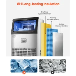 VEVOR 90lbs/24H Commercial Ice Maker Machine, 33lbs Storage Capacity Ice Maker with Drain Pump, 50 Ice Cubes in 15 Minutes, LED Digital Display Freestanding Self-Cleaning for Bar Office Restaurant