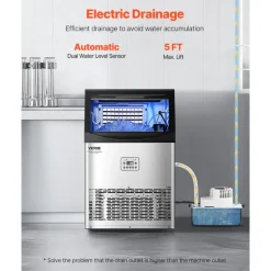 VEVOR 90lbs/24H Commercial Ice Maker Machine, 33lbs Storage Capacity Ice Maker with Drain Pump, 50 Ice Cubes in 15 Minutes, LED Digital Display Freestanding Self-Cleaning for Bar Office Restaurant