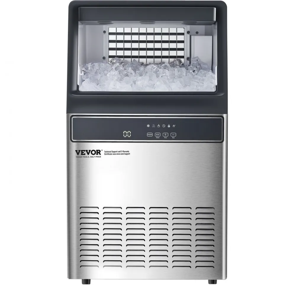 VEVOR 120lbs/24H Commercial Ice Maker Machine, 33lbs Storage Capacity Ice Maker with Drain Pump, 55 Ice Cubes in 15 Minutes, LED Digital Display Freestanding Self-Cleaning for Bar Office Restaurant