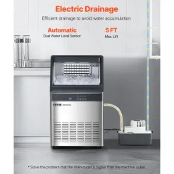 VEVOR 120lbs/24H Commercial Ice Maker Machine, 33lbs Storage Capacity Ice Maker with Drain Pump, 55 Ice Cubes in 15 Minutes, LED Digital Display Freestanding Self-Cleaning for Bar Office Restaurant