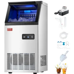 VEVOR 80lbs/24H Commercial Ice Maker Machine, 28lbs Storage Capacity Ice Maker with Drain Pump, 36 Ice Cubes in 15 Minutes, LED Digital Display Freestanding Self-Cleaning for Bar Office Restaurant