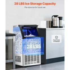 VEVOR 80lbs/24H Commercial Ice Maker Machine, 28lbs Storage Capacity Ice Maker with Drain Pump, 36 Ice Cubes in 15 Minutes, LED Digital Display Freestanding Self-Cleaning for Bar Office Restaurant
