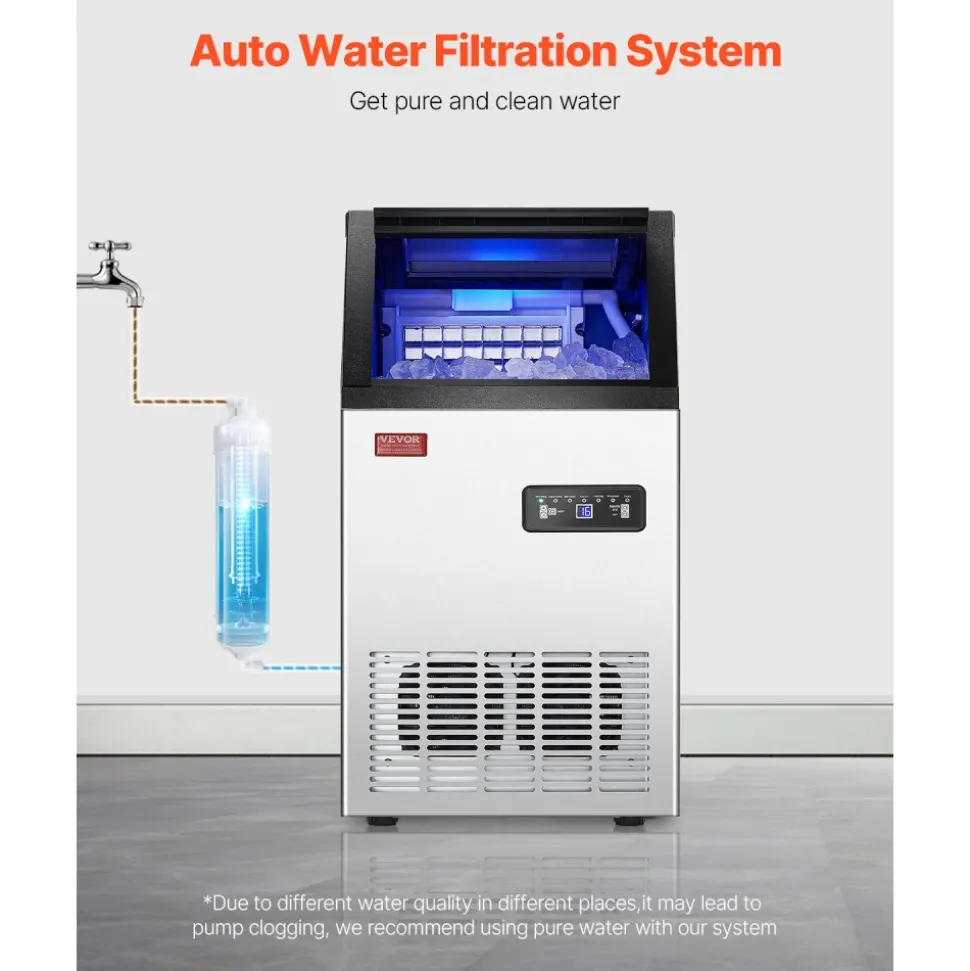 VEVOR 80lbs/24H Commercial Ice Maker Machine, 28lbs Storage Capacity Ice Maker with Drain Pump, 36 Ice Cubes in 15 Minutes, LED Digital Display Freestanding Self-Cleaning for Bar Office Restaurant