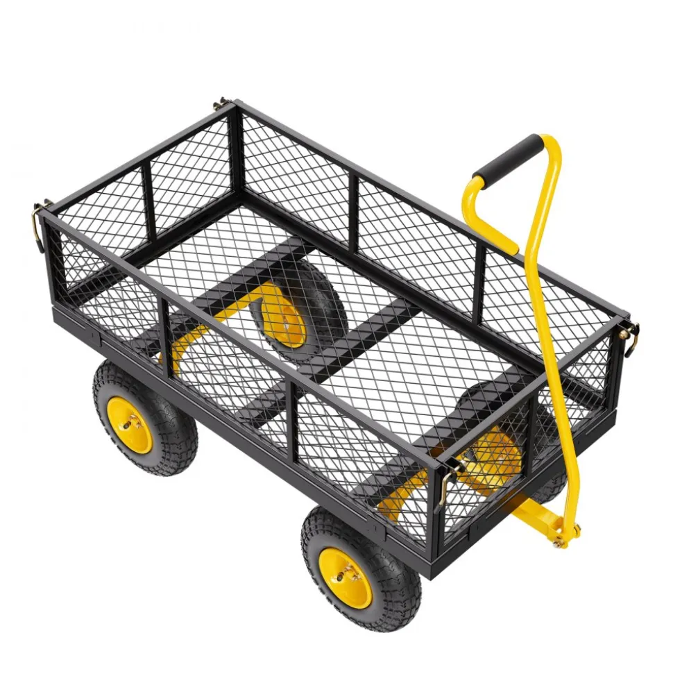 VEVOR 900 Lbs Heavy Duty Steel Garden Cart, Garden Wagon Cart on Wheels, Outdoor Metal Yard Utility Wagon Carts with 10" Tires and Mesh Removable Sides(Convert to Flatbed) and 180°Rotating Handle