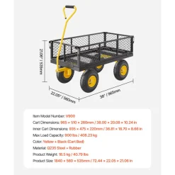 VEVOR 900 Lbs Heavy Duty Steel Garden Cart, Garden Wagon Cart on Wheels, Outdoor Metal Yard Utility Wagon Carts with 10