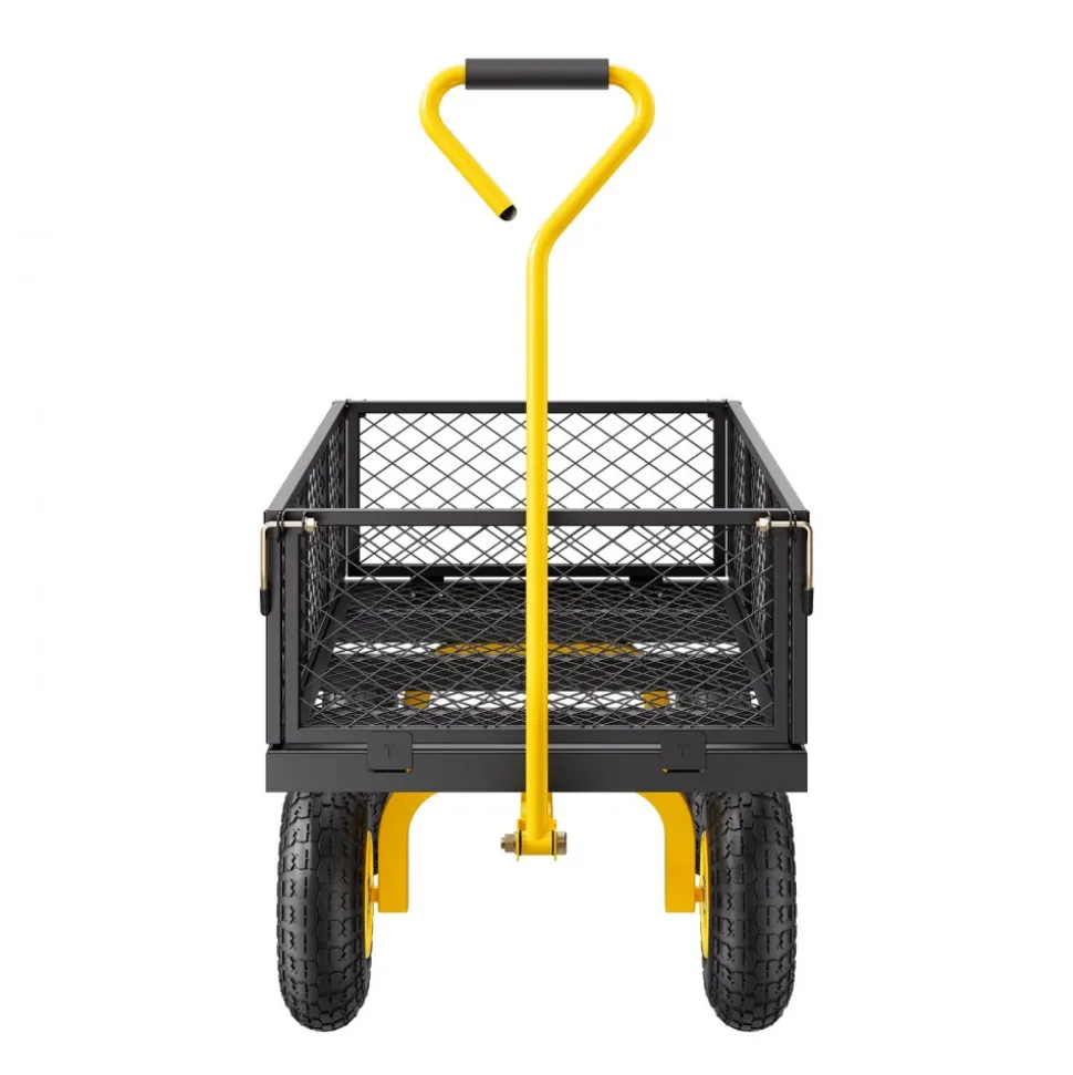 VEVOR 900 Lbs Heavy Duty Steel Garden Cart, Garden Wagon Cart on Wheels, Outdoor Metal Yard Utility Wagon Carts with 10" Tires and Mesh Removable Sides(Convert to Flatbed) and 180°Rotating Handle