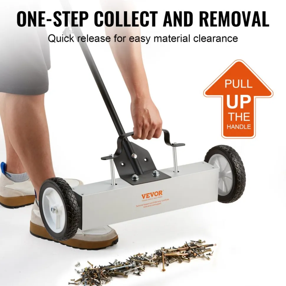 VEVOR 45Lbs Rolling Magnetic Sweeper with Wheels, Push-Type Magnetic Pick Up Sweeper, 18-inch Large Magnet Pickup Lawn Sweeper, Magnet with Telescoping Handle, Easy Cleanup of Workshop Garage Yard