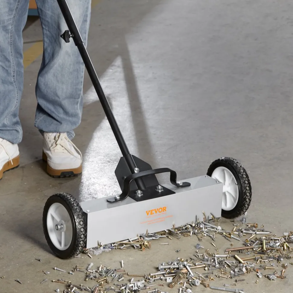 VEVOR 45Lbs Rolling Magnetic Sweeper with Wheels, Push-Type Magnetic Pick Up Sweeper, 18-inch Large Magnet Pickup Lawn Sweeper, Magnet with Telescoping Handle, Easy Cleanup of Workshop Garage Yard