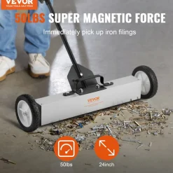 VEVOR 50Lbs Rolling Magnetic Sweeper with Wheels, Push-Type Magnetic Pick Up Sweeper, 24-inch Large Magnet Pickup Lawn Sweeper with Telescoping Handle, Easy Cleanup of Workshop Garage Yard