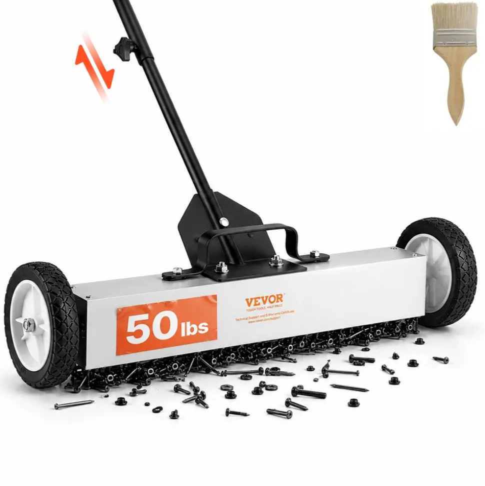 VEVOR 50Lbs Rolling Magnetic Sweeper with Wheels, Push-Type Magnetic Pick Up Sweeper, 24-inch Large Magnet Pickup Lawn Sweeper with Telescoping Handle, Easy Cleanup of Workshop Garage Yard