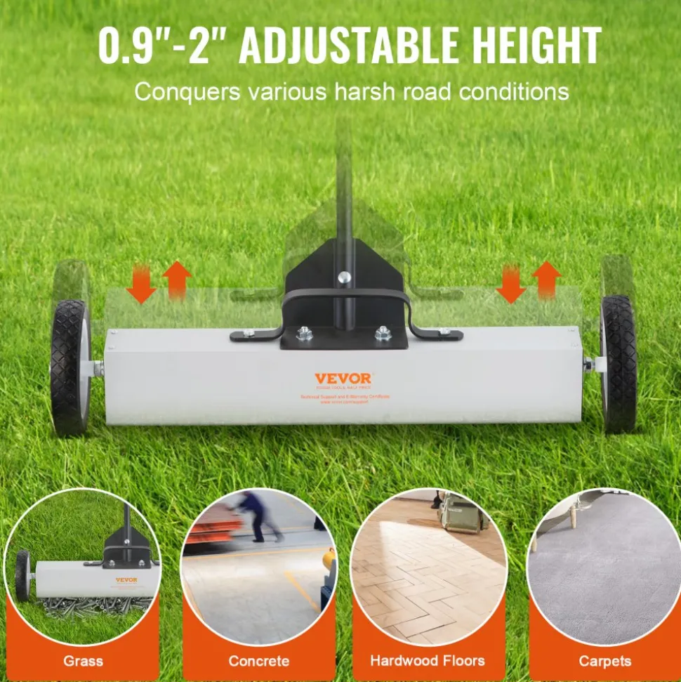 VEVOR 50Lbs Rolling Magnetic Sweeper with Wheels, Push-Type Magnetic Pick Up Sweeper, 24-inch Large Magnet Pickup Lawn Sweeper with Telescoping Handle, Easy Cleanup of Workshop Garage Yard