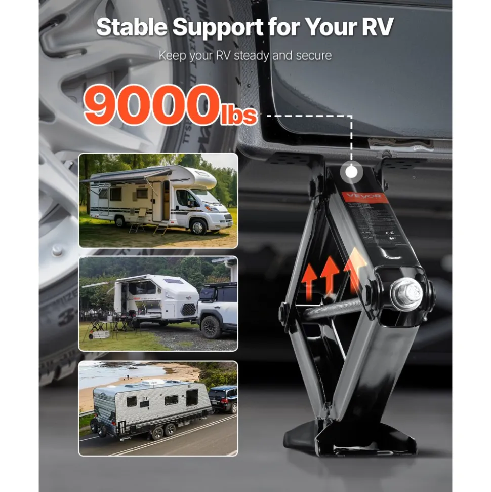 VEVOR 9000 lbs RV Scissor Jacks, 4-23.4 in RV Stabilizer Leveling Scissor Jacks, Set of 4, Heavy Duty Stabilizer Jack with Crank Handle, Socket and Bubble Levels, Not Easily Bent or Deformed