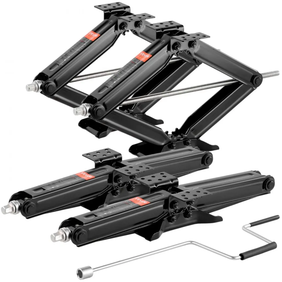 VEVOR 6500 lbs RV Scissor Jacks, 4-23.4 in RV Stabilizer Leveling Scissor Jacks, Set of 4, Heavy Duty Stabilizer Jack with Crank Handle, Socket and Bubble Levels, Not Easily Bent or Deformed