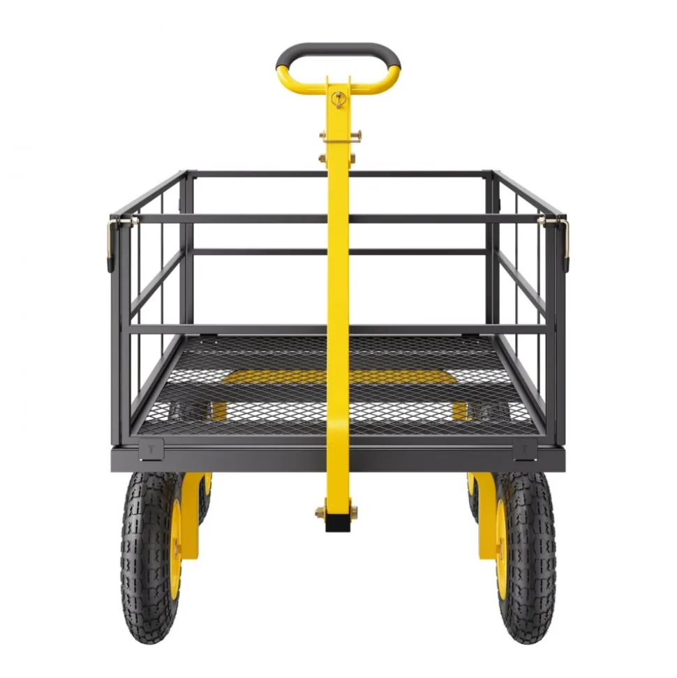 VEVOR 1400 Lbs Steel Garden Cart, Heavy Duty Pullable Garden Wagon Yard Cart, 2 in 1 Outdoor Metal Utility Wagon Yard Trailer with 13" All Terrain Tires, Mesh Removable Sides and 180°Rotating Handle