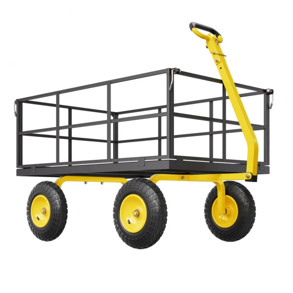 VEVOR 1400 Lbs Steel Garden Cart, Heavy Duty Pullable Garden Wagon Yard Cart, 2 in 1 Outdoor Metal Utility Wagon Yard Trailer with 13" All Terrain Tires, Mesh Removable Sides and 180°Rotating Handle