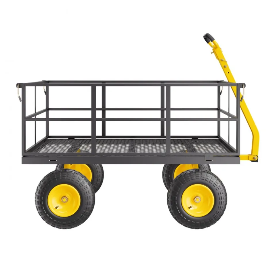 VEVOR 1400 Lbs Steel Garden Cart, Heavy Duty Pullable Garden Wagon Yard Cart, 2 in 1 Outdoor Metal Utility Wagon Yard Trailer with 13" All Terrain Tires, Mesh Removable Sides and 180°Rotating Handle