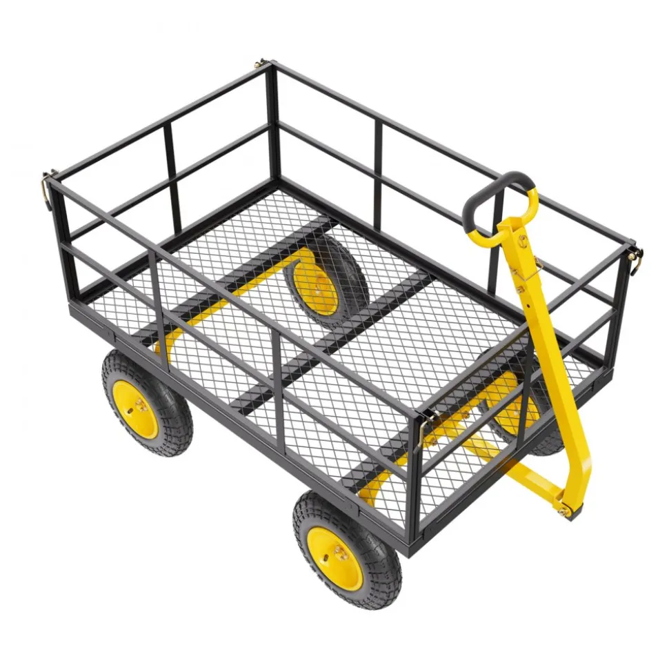 VEVOR 1400 Lbs Steel Garden Cart, Heavy Duty Pullable Garden Wagon Yard Cart, 2 in 1 Outdoor Metal Utility Wagon Yard Trailer with 13" All Terrain Tires, Mesh Removable Sides and 180°Rotating Handle