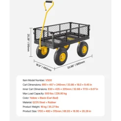 VEVOR 500 Lbs Steel Garden Cart, Heavy Duty Garden Wagon Cart Pullable on Wheels, Metal Yard Utility Wagon Carts with 10