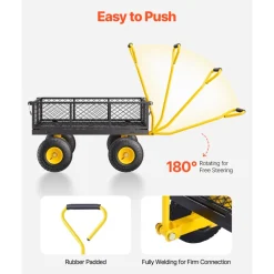 VEVOR 500 Lbs Steel Garden Cart, Heavy Duty Garden Wagon Cart Pullable on Wheels, Metal Yard Utility Wagon Carts with 10