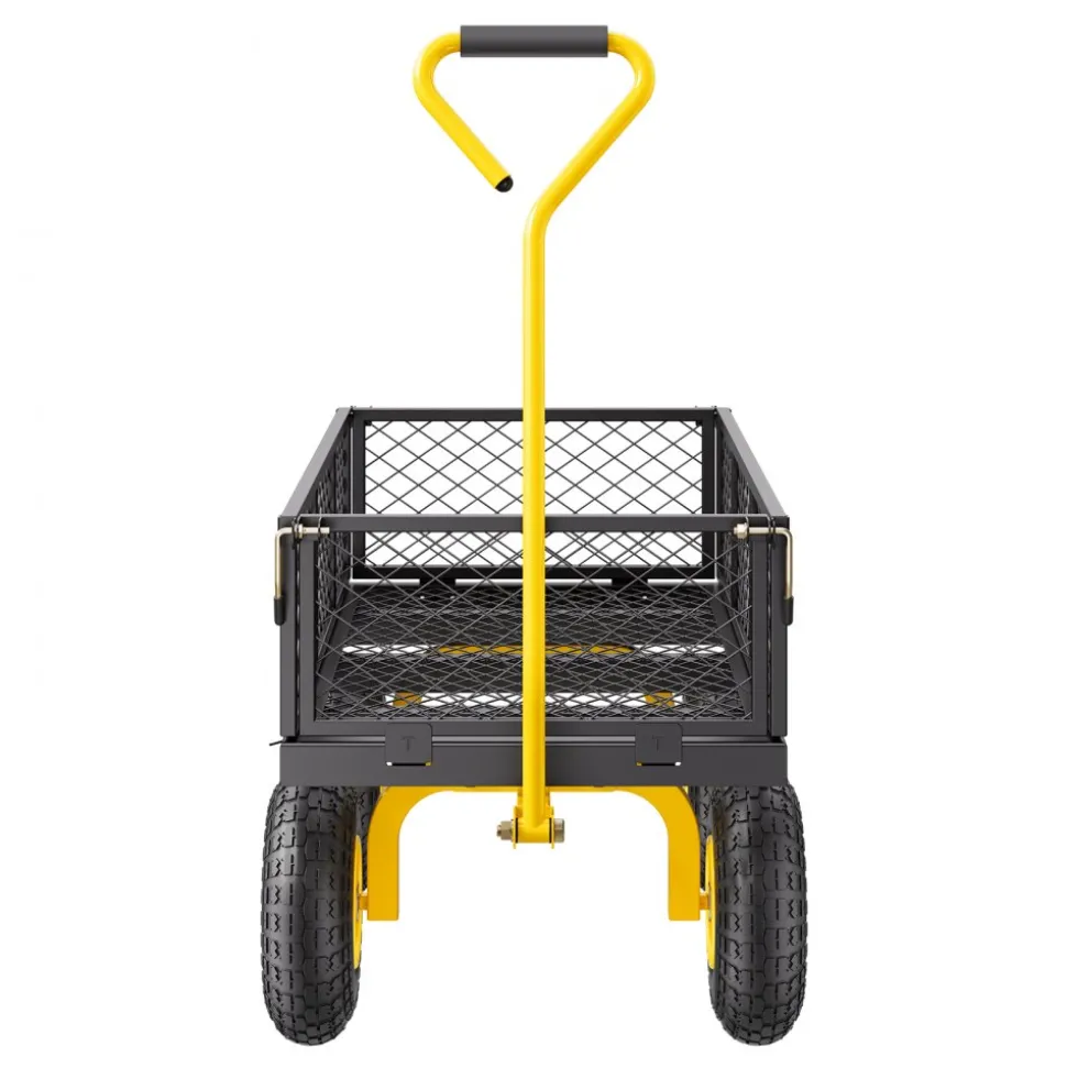 VEVOR 500 Lbs Steel Garden Cart, Heavy Duty Garden Wagon Cart Pullable on Wheels, Metal Yard Utility Wagon Carts with 10" All Terrain Tires, Mesh Removable Sides and 180°Rotating Handle
