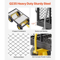 VEVOR 500 Lbs Steel Garden Cart, Heavy Duty Garden Wagon Cart Pullable on Wheels, Metal Yard Utility Wagon Carts with 10